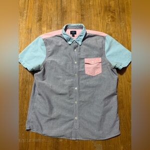 American Eagle Outfitters Mens Slim Fit Multicolor Oxford Size XXL Short Sleeve